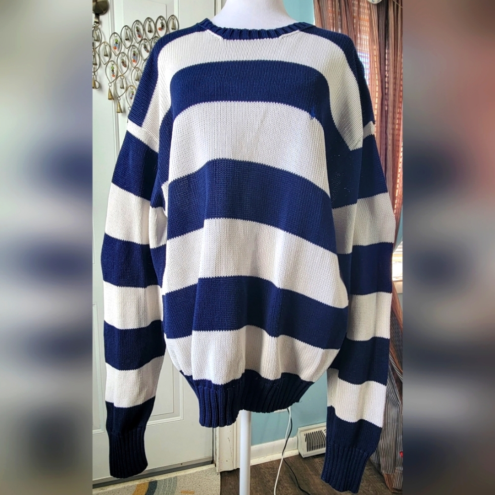 Polo by Ralph Lauren Blue and White Striped Crewneck Sweater